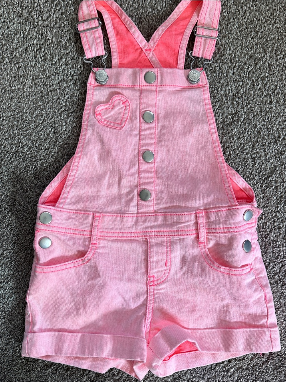 Gymboree coral denim heart pocket overalls shorts summer bibs kids sz 5 RARE VTG
